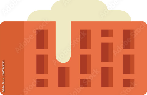 Construction worker building a wall with bricks and mortar, flat design icon