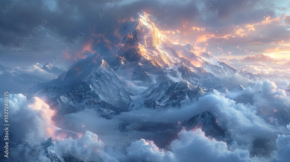 Fototapeta premium Majestic Mountain Peak with Dramatic Sky and Clouds