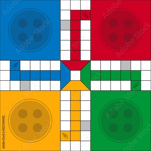 Ludo board game. Ludo game board design. Classic family board game. Vector ludo board family game.