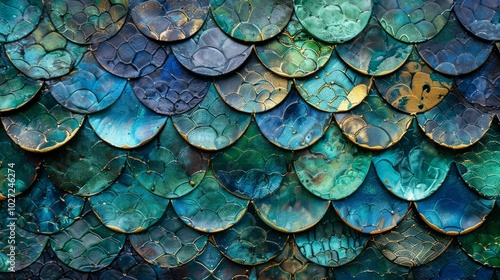 Wallpaper Mural Teal scale pattern. Abstract background with teal scales, symbolizing protection and resilience. Ideal for artistic projects. Torontodigital.ca