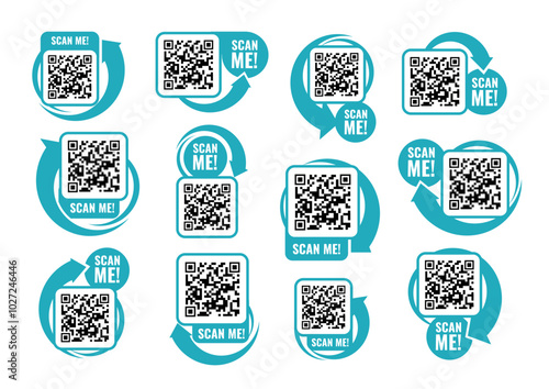 Qr code template set. Scan me icon for payment. QR code mockup Symbol. Vector illustration