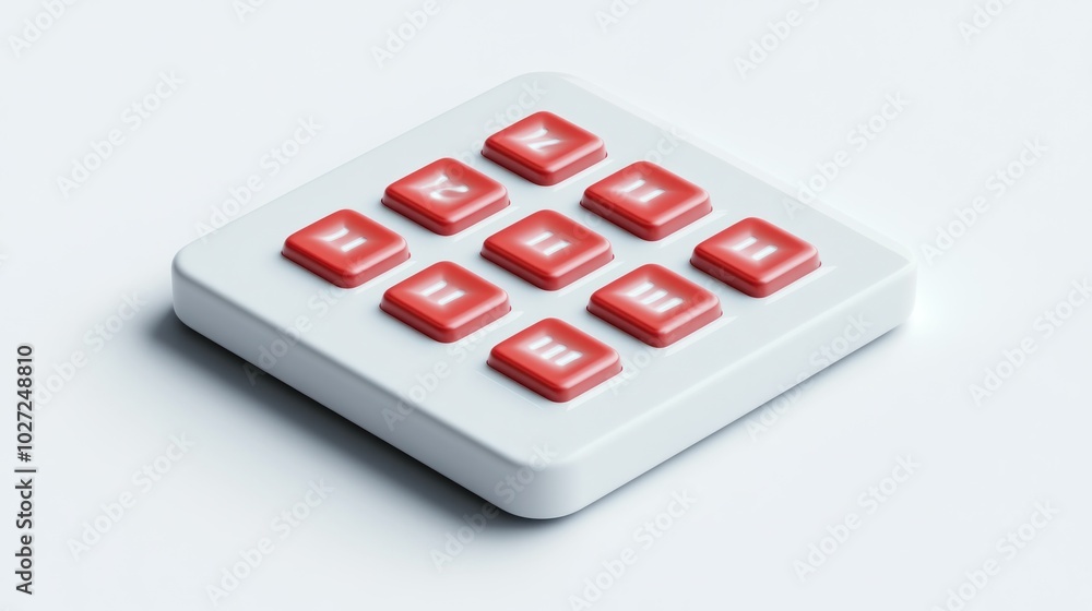 White Square with Nine Red Buttons and White Numbers White Square with Nine Red Buttons and White Numbers
