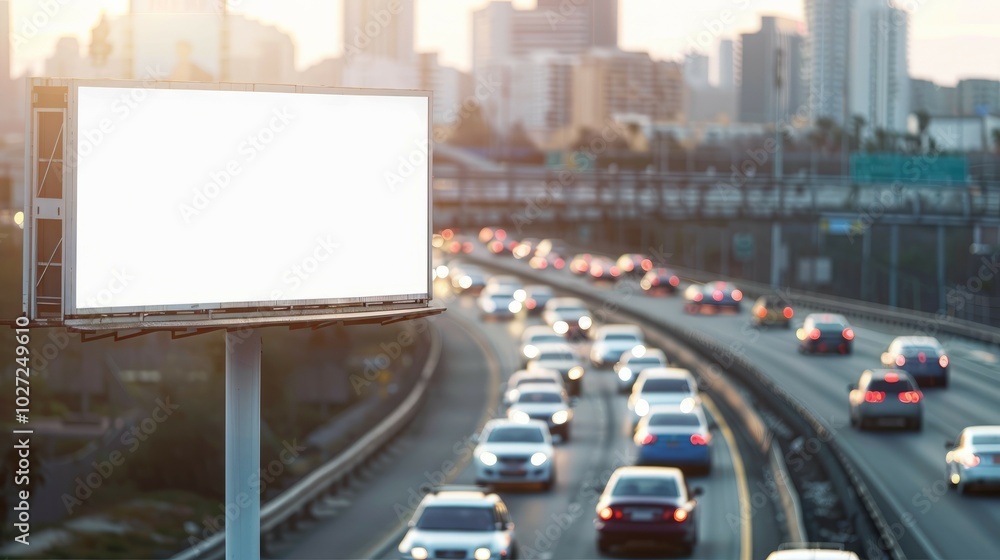 Blank billboard highway. Blank billboard on a busy highway with a city backdrop, perfect for advertising. Blank billboard highway. Blank billboard on a busy highway with a city backdrop, perfect for advertising.