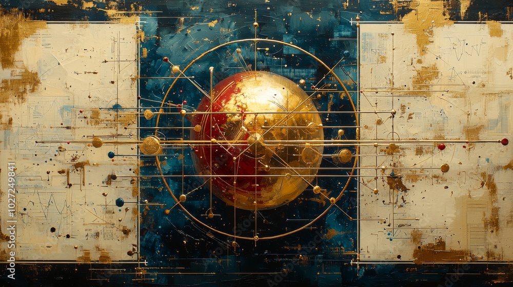 Naklejka premium Detailed premium stock illustration representing Financial Structure with cobalt gold and cream colors incorporating frames paths rays and strength