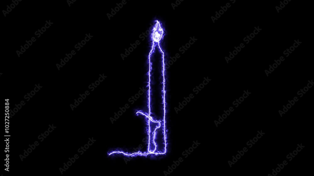 burning candle with a bow, Christmas, New Year. Self drawing animation one continuous line draw, logo, Blazing flame, energy, fire, neon blue luminous sign burning candle with a bow, Christmas, New Year. Self drawing animation one continuous line draw, logo, Blazing flame, energy, fire, neon blue luminous sign
