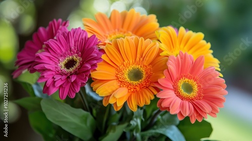 Close-up of Vibrant Gerbera Daisies with Varied Petal Colors