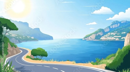 Serene Seaside Highway with Picturesque Coastal Landscape