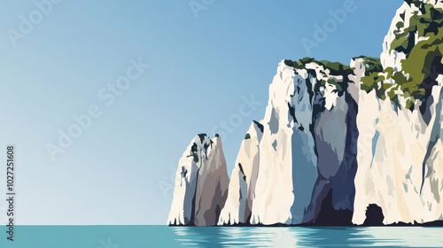 Scenic Coastal Cliffs with Serene Blue Sea Digital Illustration