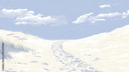 Tranquil Beach Dune Pathway Under Serene Blue Sky