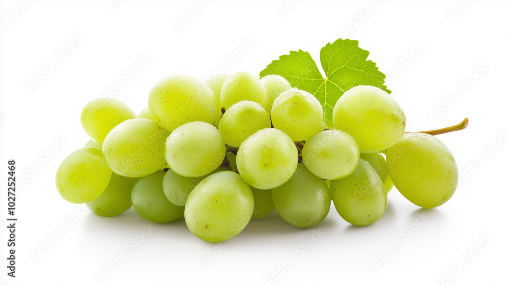 Fresh green grapes are displayed on white background, showcasing their plump, juicy appearance and vibrant color. Fresh green grapes are displayed on white background, showcasing their plump, juicy appearance and vibrant color.