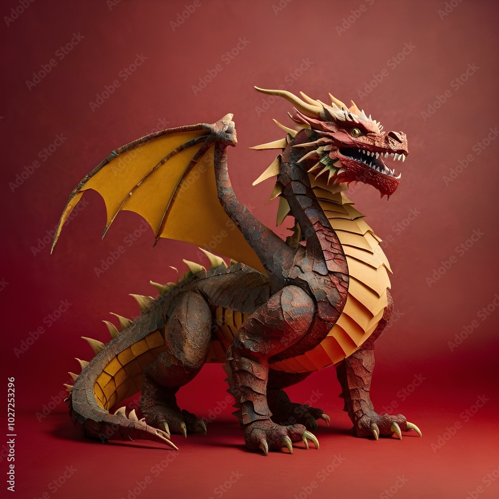 Dragon on a red background. Fantasy, imagination. Dragon on a red background. Fantasy, imagination.