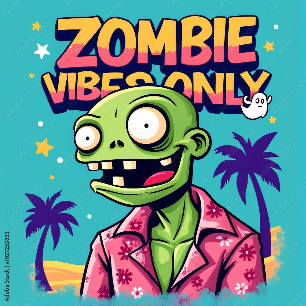 Zombie Vibes Only T-Shirt Design - Kawaii Cartoon Illustration Zombie Vibes Only T-Shirt Design - Kawaii Cartoon Illustration