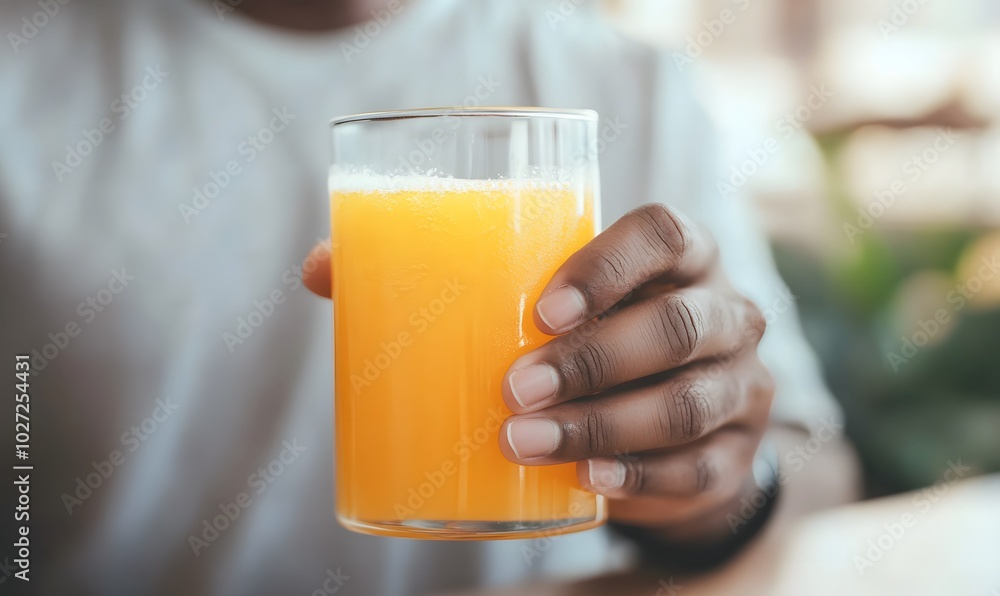 Person drinking a glass of orange juice, Generative AI Person drinking a glass of orange juice, Generative AI