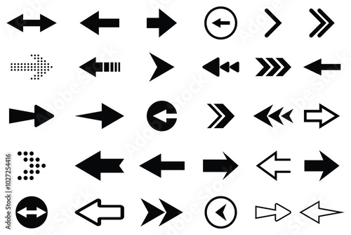 Arrow icons set. Set of arrows. Arrow cursor. Vector set of various black arrows. Different cursor arrow direction symbols in flat style. Vector illustration