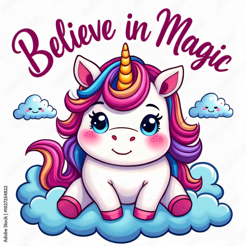Kawaii Unicorn Believe in Magic T-Shirt Design Kawaii Unicorn Believe in Magic T-Shirt Design