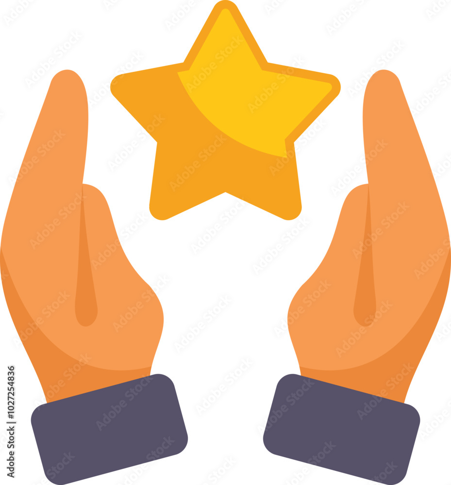 Businessman holding a golden star in his hands, a concept for rating, success, quality, feedback, and customer review Businessman holding a golden star in his hands, a concept for rating, success, quality, feedback, and customer review