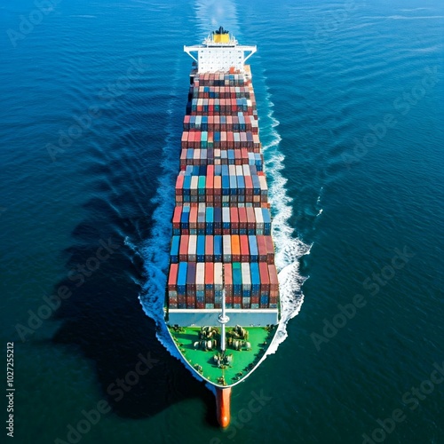 Aerial view of a cargo ship loaded with containers. photo