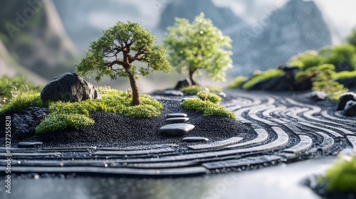 A Serene Japanese Zen Garden with a Curved Stone Path photo