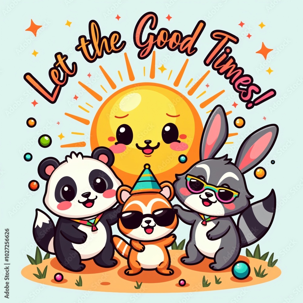Kawaii Animals Festival T-Shirt Design - Let the Good Times Roll! Kawaii Animals Festival T-Shirt Design - Let the Good Times Roll!