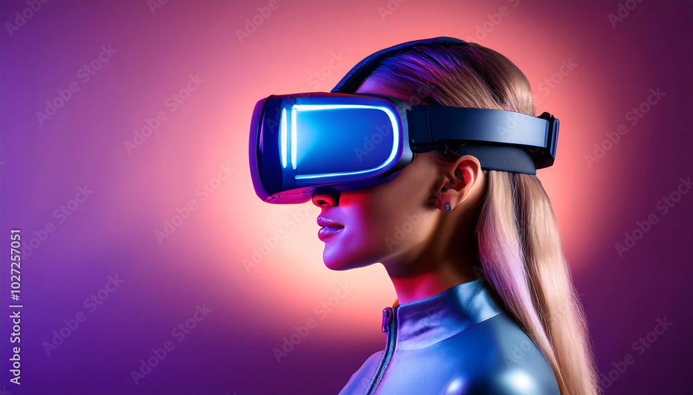 Portrait of a Woman in VR, Highlighting Tech Details Portrait of a Woman in VR, Highlighting Tech Details