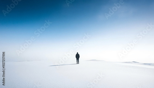 Use minimalistic settings where most of the frame is empty (negative space), and place the person in a small part of the image, creating a sense of isolation or contemplation within vast emptiness