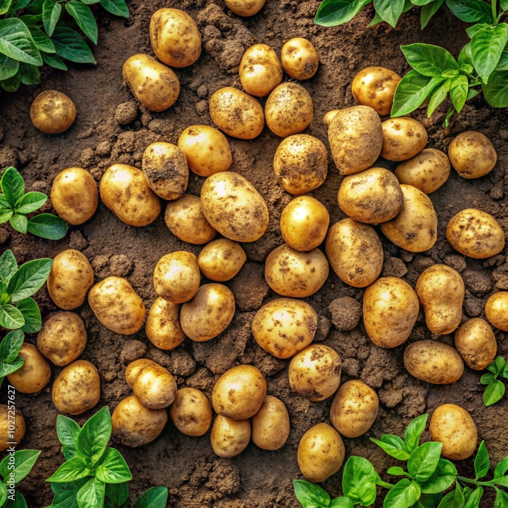 Potatoes are laying in a field with a sky background Potatoes are laying in a field with a sky background
