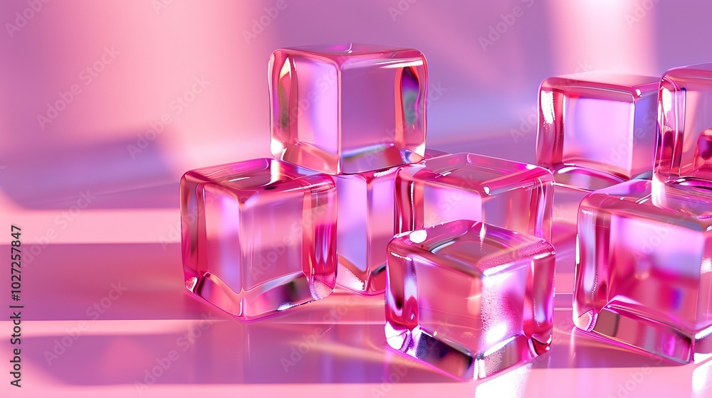 ice cubes on a pink background. ice cubes on a pink background.