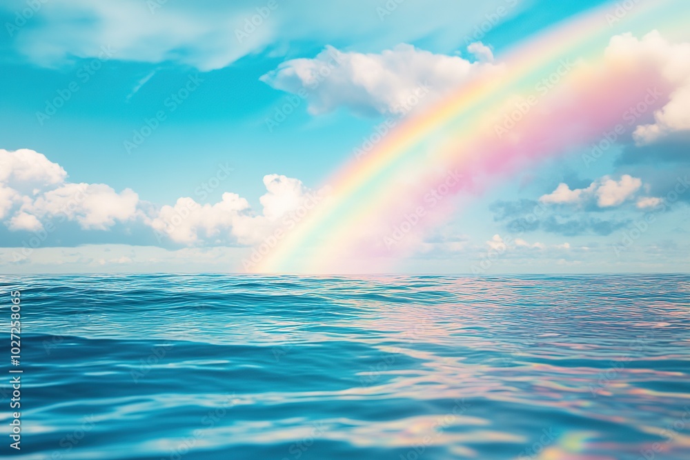 Rainbow in blue sky over the ocean Rainbow in blue sky over the ocean