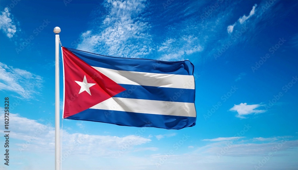 Fototapeta premium Cuba flag fly against blue sky background 