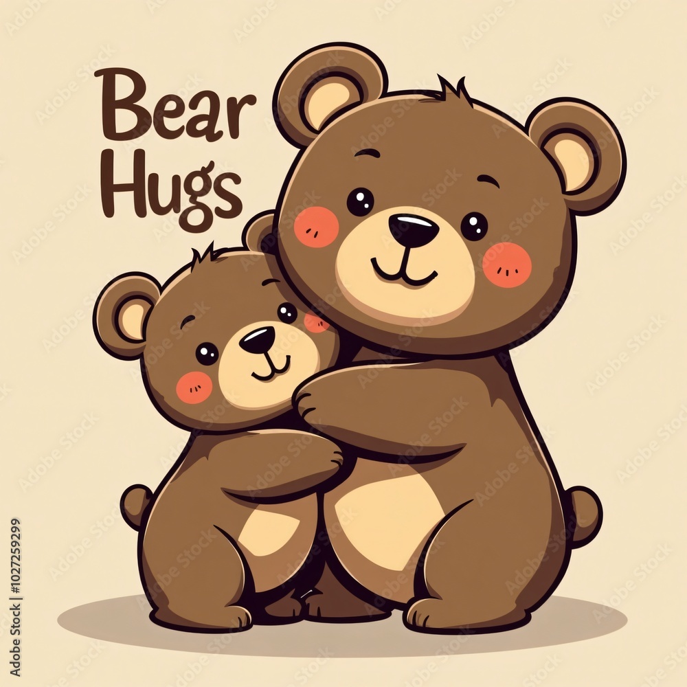 Fototapeta premium Cute Cartoon Bears Hugging - 'Bear Hugs' T-Shirt Design