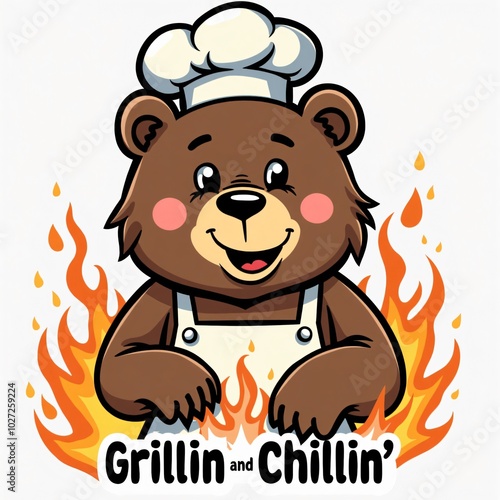 Cute Cartoon Bear Chef Grilling and Chillin' T-Shirt Design