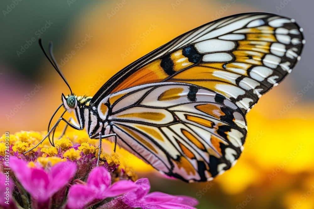 Obraz premium Close-up of a butterfly on a flower.