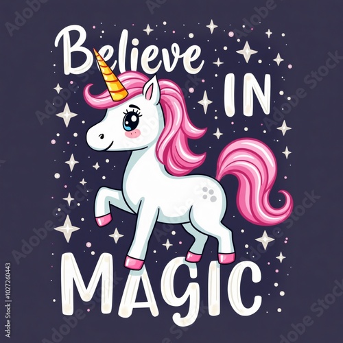 Whimsical Unicorn Believe In Magic T-Shirt Design
