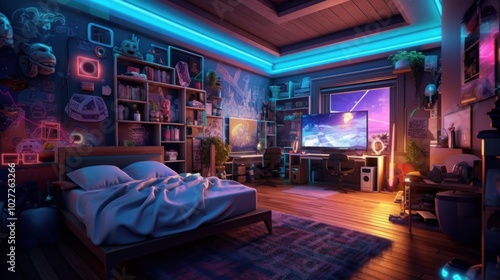 Futuristic Gamer Bedroom