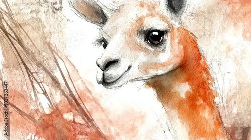 image of the llama . on a white background. watercolor painting --chaos 10 --ar 16:9 --personalize uq6ighy --stylize 200 --weird 300 --v 6.1 Job ID: af16d6d9-187e-4273-a0b1-c270fecfb2ca photo