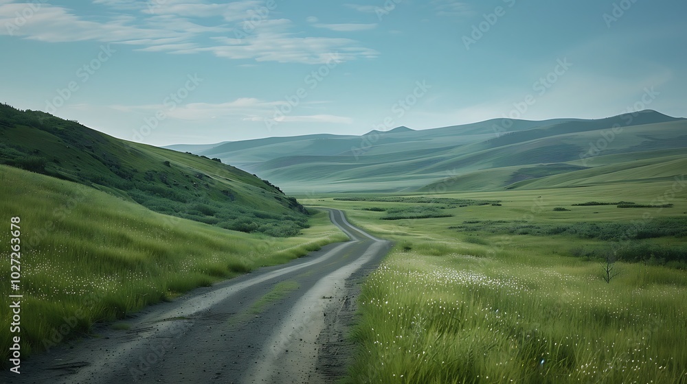 Naklejka premium Grasslands and road