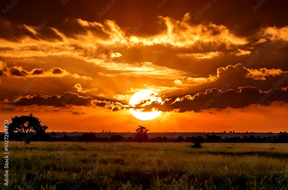 Fototapeta premium View of a beautiful sunset from a large forest