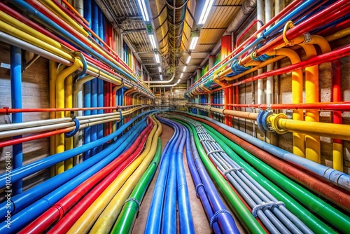 A colorful, long, and winding pipe of wires