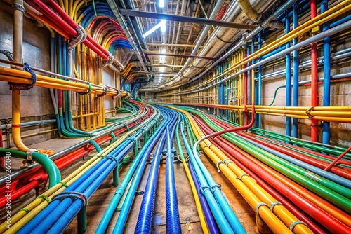 A colorful, long, and winding pipe of wires