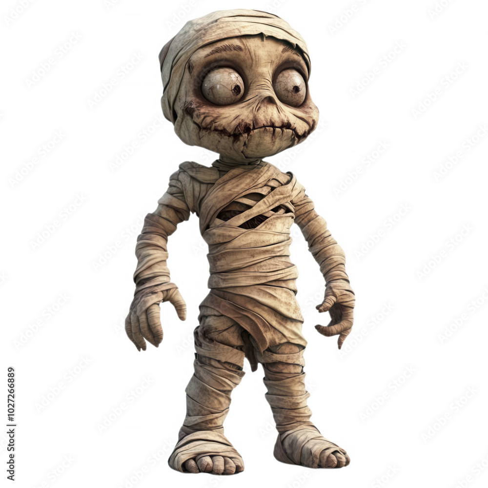 A cartoon mummy with large eyes and a goofy expression, transparent background A cartoon mummy with large eyes and a goofy expression, transparent background