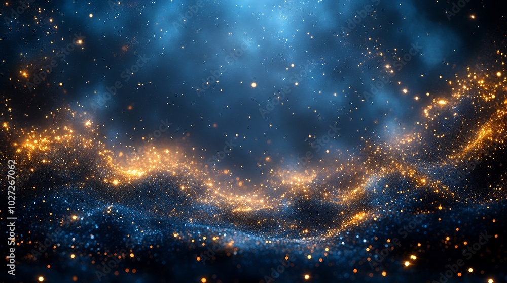 Naklejka premium Sophisticated Diwali festival banner adorned shimmering stars and elegant mandalas set on a deep blue background leaving a prominent central area for personalized text or wishes