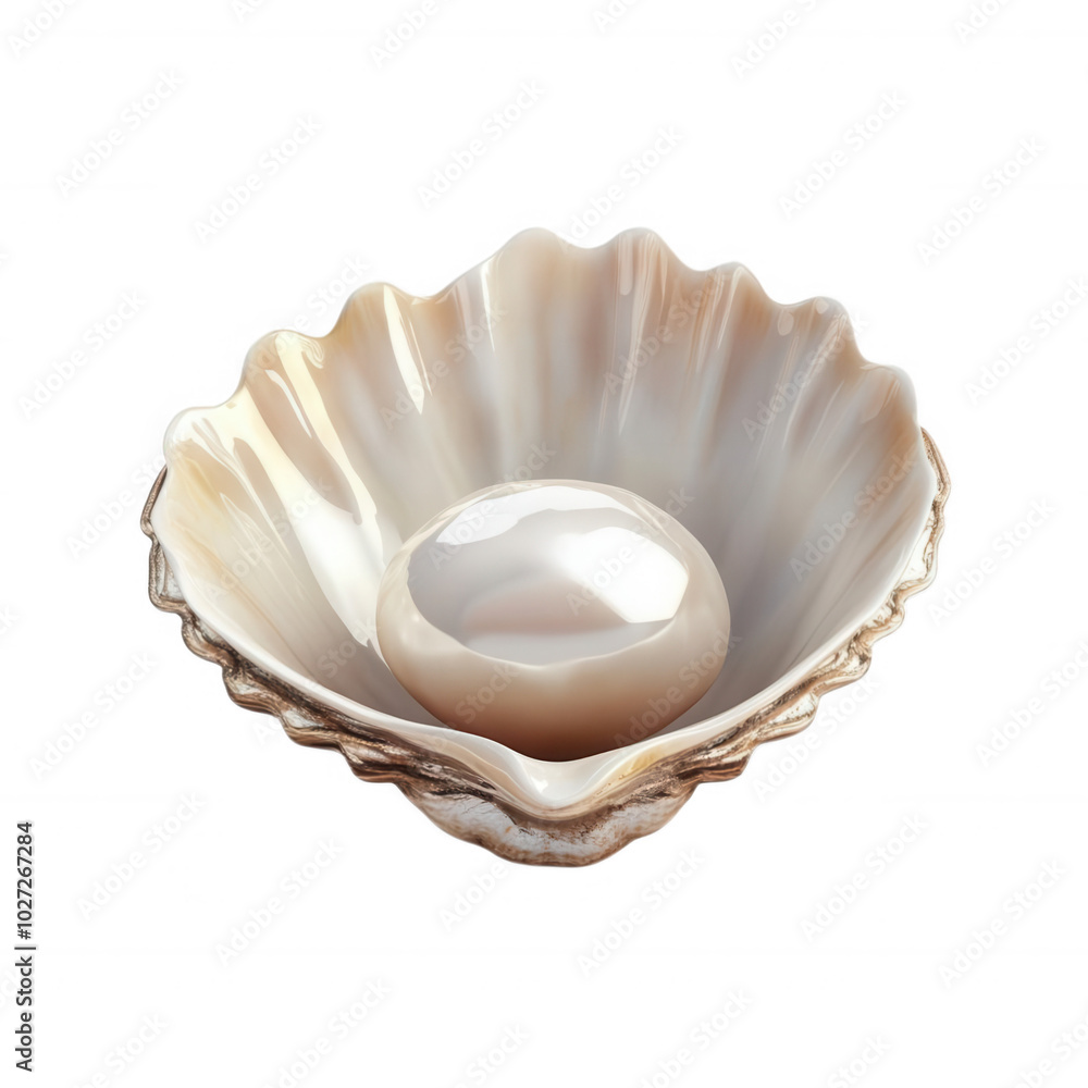 A large, smooth pearl rests inside a white seashell, transparent background A large, smooth pearl rests inside a white seashell, transparent background