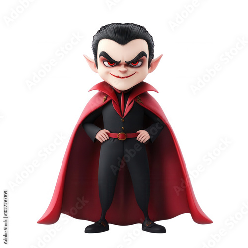Cartoon vampire character with red cape, transparent background
