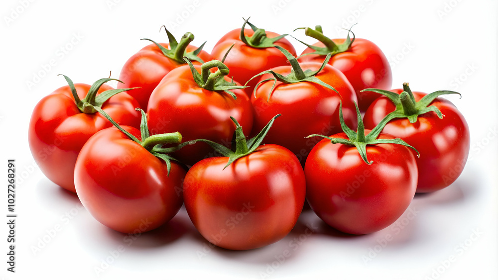Vibrant red tomatoes growing on a green branch, perfect for food photography Vibrant red tomatoes growing on a green branch, perfect for food photography