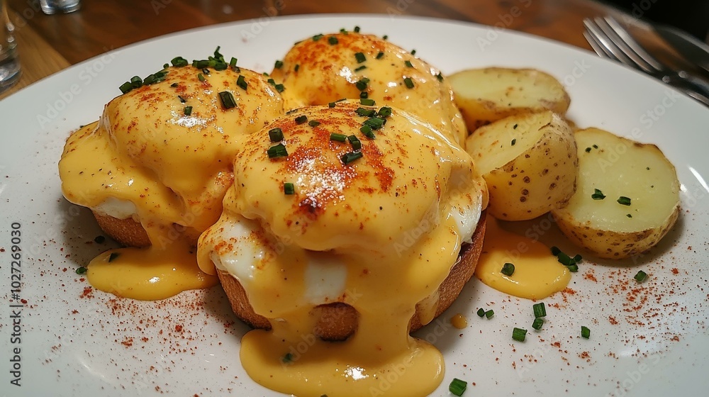 Delicious Eggs Benedict with Potatoes: A Gourmet Breakfast Experience Delicious Eggs Benedict with Potatoes: A Gourmet Breakfast Experience