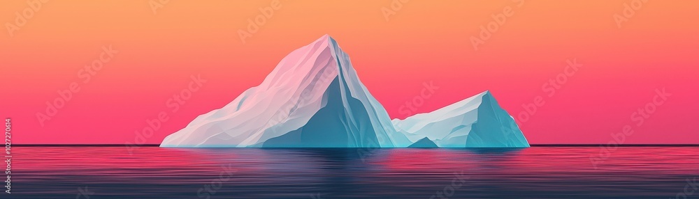 Fototapeta premium Iceberg floating in serene water against a vibrant sunset sky.