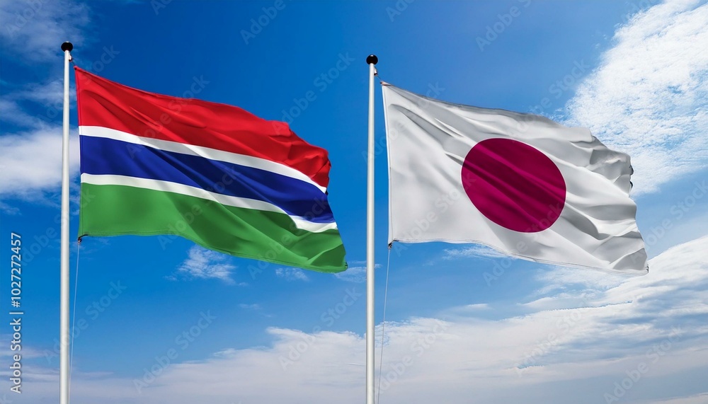 Naklejka premium 日本の国旗とガンビアの国旗(Japan flag & Gambia flag.)