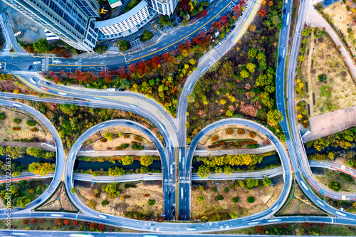 Yeouido, Yeongdeungpo-gu, Seoul, Korea - November 16, 2019: Aerial view of Yeoui Upper IC Intersection and Olympic Boulevard. photo