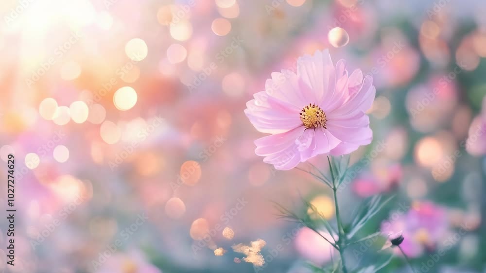 Vibrant cosmos flowers sway gently in the soft breeze, illuminated by warm sunlight and surrounded by a beautiful bokeh background. Vibrant cosmos flowers sway gently in the soft breeze, illuminated by warm sunlight and surrounded by a beautiful bokeh background.