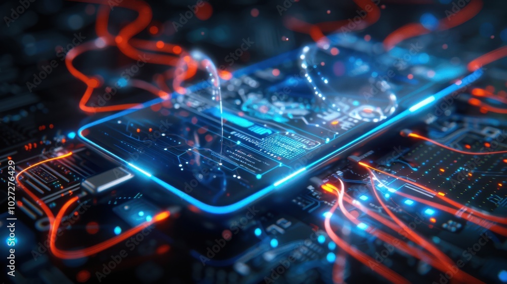 Futuristic Smartphone with Digital Circuit Background Futuristic Smartphone with Digital Circuit Background